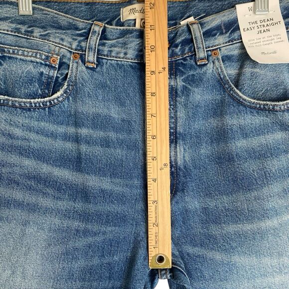 Madewell The Dean Easy Straight Jeans 29T Blue High Rise Distressed Raw Hem - Picture 6 of 13